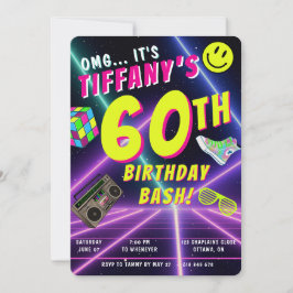 Convites Retro Neon Personalizado Aniversário Marcante 80s
