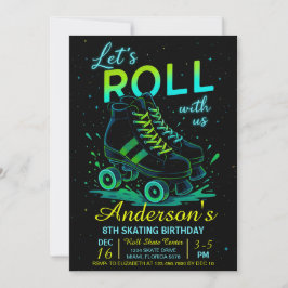 Convites Retro Neon Roller Skate Birthday
