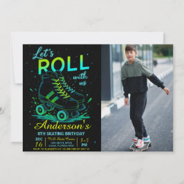 Convites Retro Neon Roller Skate Birthday Photo