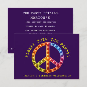 Convites Retro Neon Rosa e Amarelo Roxo Escuro Boho Qualque