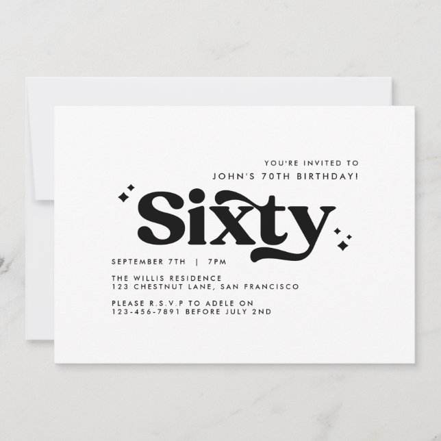 Convites Retro no mínimo branco moderno 60º aniversário (Frente)