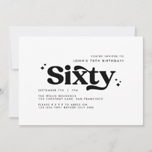 Convites Retro no mínimo branco moderno 60º aniversário