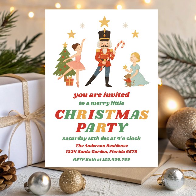 Convites Retro Nutcracker Editable Christmas Party (Criador carregado)