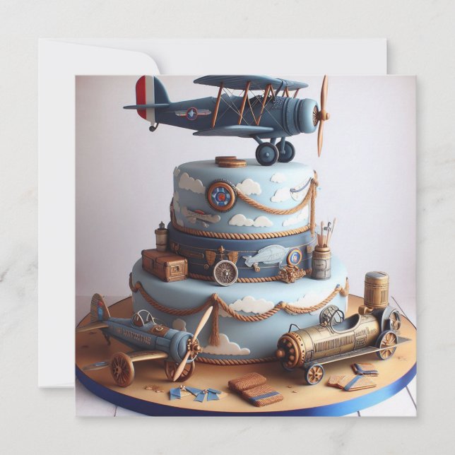 CONVITES RETRO OLHA AVIÃO TEMIDO BOLO DE ANIVERSÁRIO (Frente)