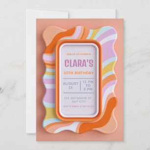 Convites Retro Ondulado Pastel Moldura Gummy 3D Aniversário