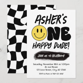 Convites Retro One Happy Duo Happy Face Primeiro Aniversári