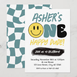 Convites Retro One Happy Duo Happy Face Primeiro Aniversári