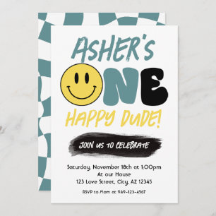 Convites Retro One Happy Duo Happy Face Primeiro Aniversári