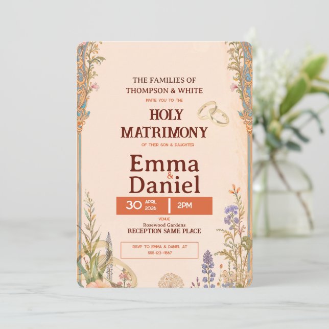 Convites Retro Orange Chic Wedding Invitation (Em pé/Frente)