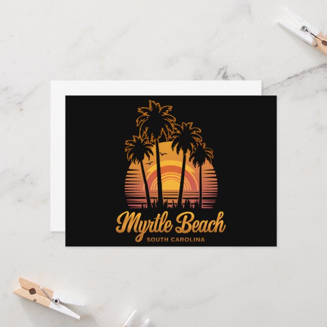 Convites Retro Palm Tree Sunset South Carolina Myrtle Beach (Frente/Verso In Situ)