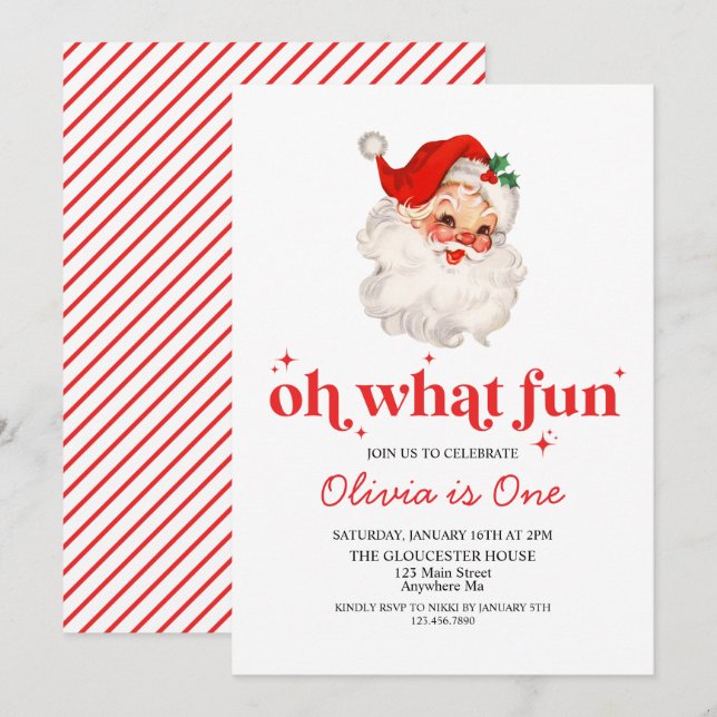Convites Retro Papai Noel Oh Que Diversão Aniversário (Frente/Verso)