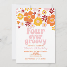 Convites Retro Para Sempre Groovy Floral 4º Aniversário
