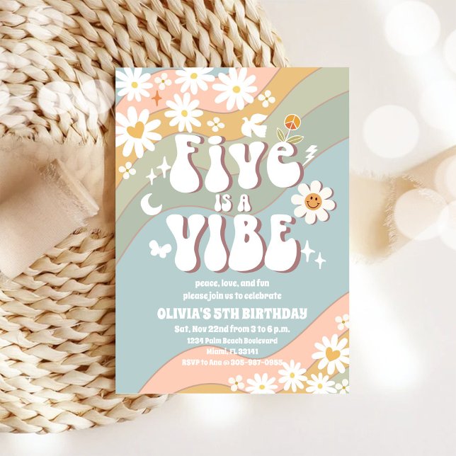 Convites Retro Pastel 5th Birthday Invitation (Criador carregado)