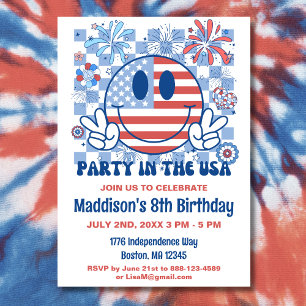 Convites Retrô Patriótico em 4 de julho de Festa de anivers