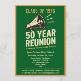 Convites Retro Pep Rally Style 50 Year Class Reunion
