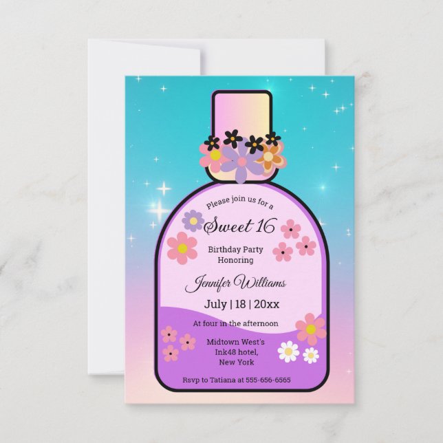 Convites retro perfume doce 16 faíscas holográficas (Frente)