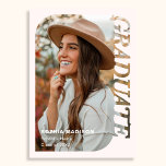 Convites Retro Photo Graduation Minimalist Pink<br><div class="desc">Announce your achievement with a Graduation Announcement designed to capture the pride and excitement of this once-in-a-lifetime moment. The front features the bold, celebratory heading Graduate in a striking modern font, setting the tone for a milestone worth remembering. Your favorite graduation photo takes center stage, beautifully showcased in a contemporary...</div>