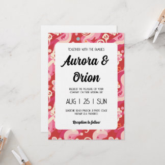 Convites retro pink and red wedding invitation
