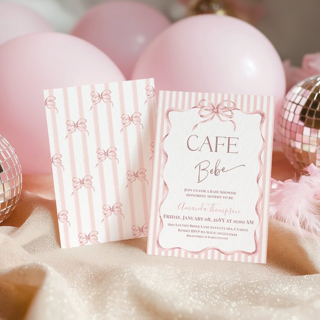 Convites Retro Pink Bow Cafe Bebe Girl Coffee Baby Shower (Criador carregado)