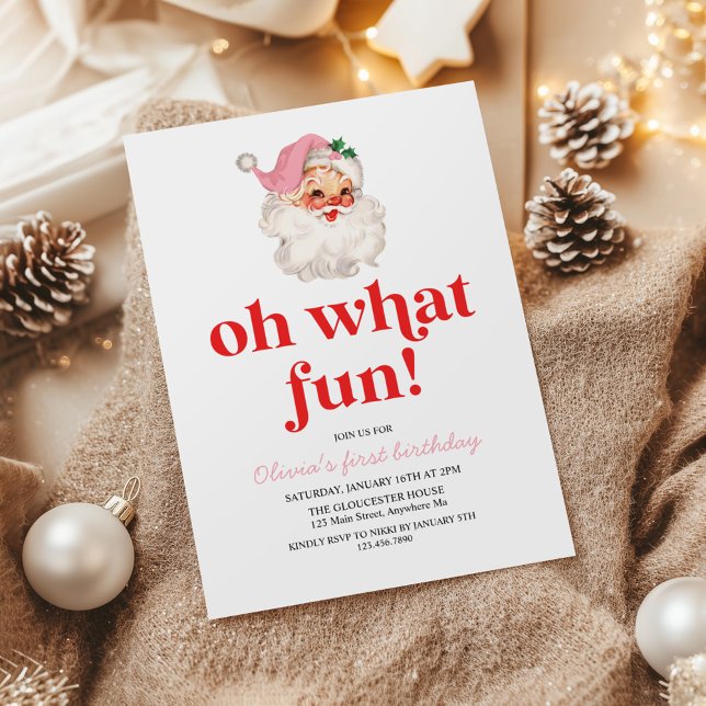 Convites Retro Pink Santa que diversão de aniversário (Criador carregado)