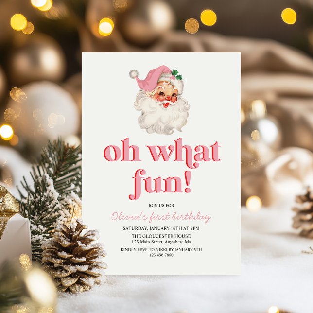 Convites Retro Pink Santa que diversão de aniversário (Criador carregado)