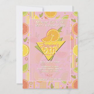 Convites Retro Pink Summer Citrus Fruit Birthday
