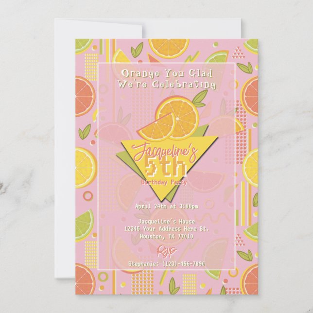 Convites Retro Pink Summer Citrus Fruit Birthday (Frente)