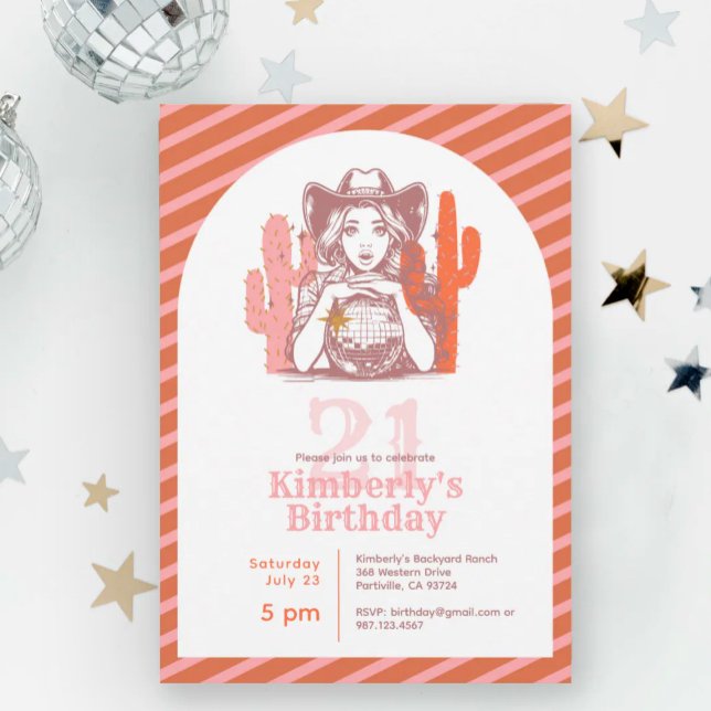 Convites Retro Pink Western Cowgirl 21st Birthday Party (Criador carregado)