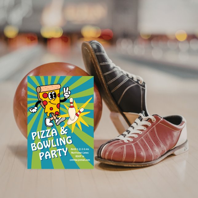 Convites Retro Pizza and Bowling Birthday Invitation (Criador carregado)