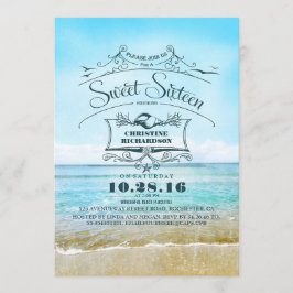 Convites Retro Praia Ombre Mar Azul Doce Dezesseis