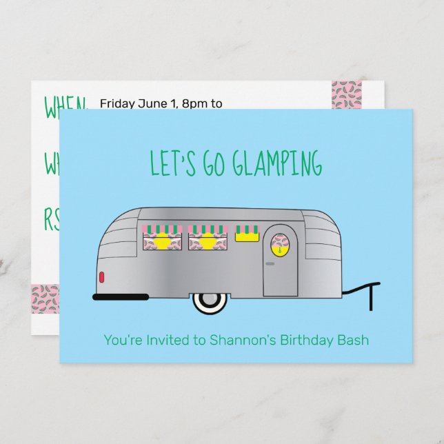 Convites Retro Prata Camper Glamping Aerodinâmico (Frente/Verso)