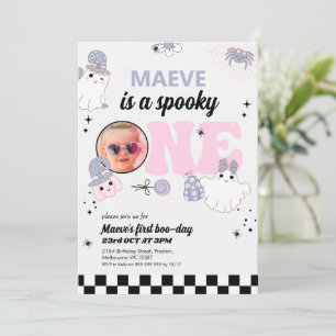 Convites Retro Purple Halloween Spooky Um primeiro aniversa