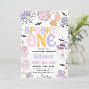 Convites Retro Purple Halloween Spooky Um primeiro aniversa