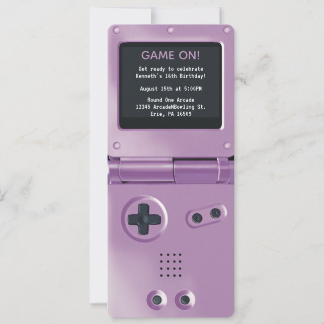 Convites Retro Purple Handheld Gaming Birthday Invitation (Frente)