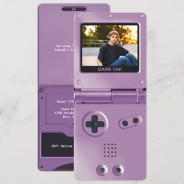 Convites Retro Purple Handheld Gaming II Birthday