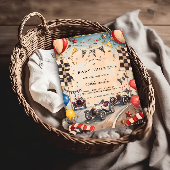 Convites Retro Race Car Baby Shower (Criador carregado)