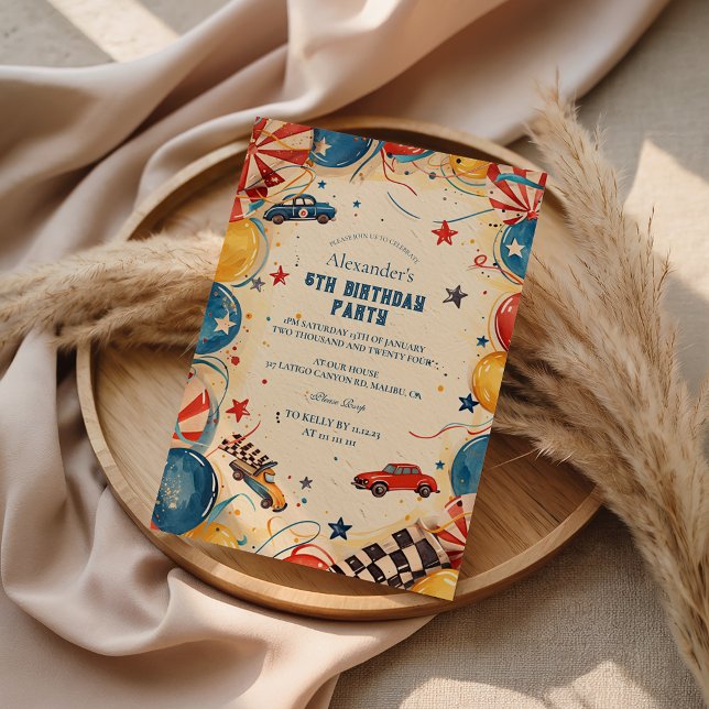 Convites Retro Race Car Birthday Party (Criador carregado)