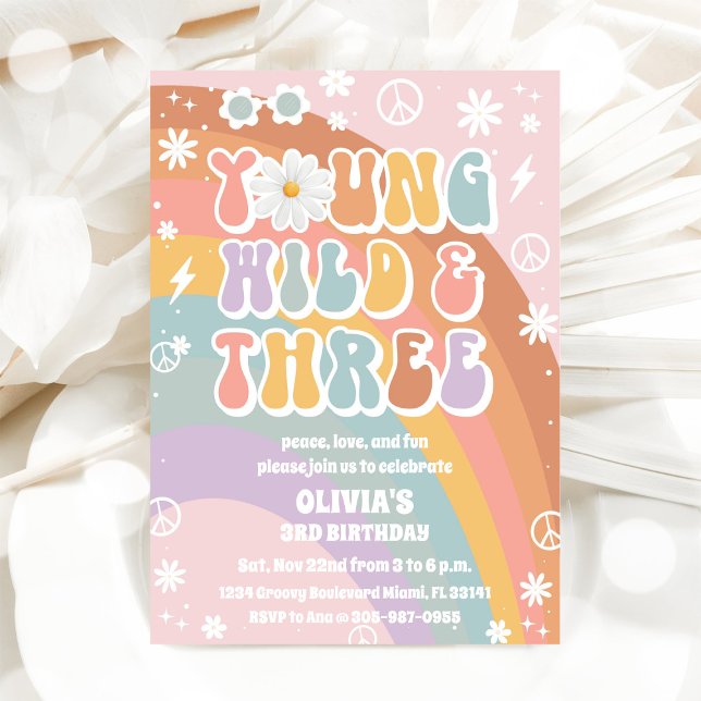 Convites Retro Rainbow 3rd Birthday Invitation (Criador carregado)