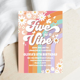 Convites Retro Rainbow 5th Birthday Invitation