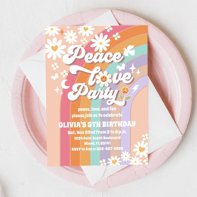 Convites Retro Rainbow Daisy Birthday Invitation (Criador carregado)