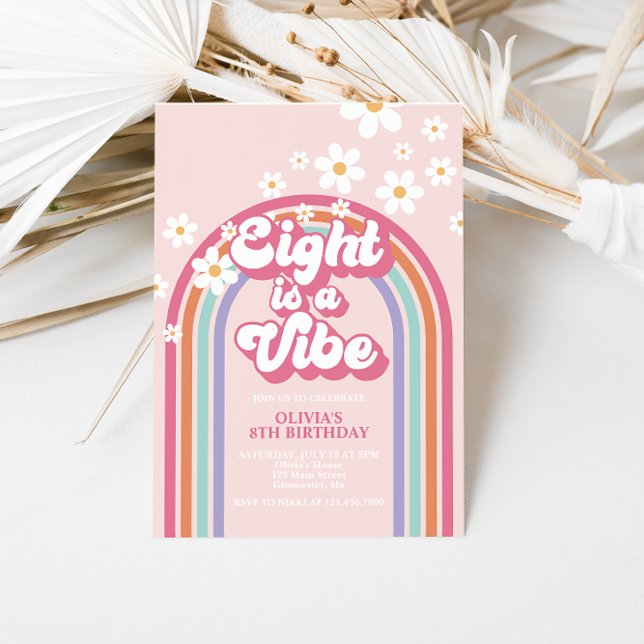 Convites Retro Rainbow Eight é uma Vibração de 8º Aniversár (Criador carregado)