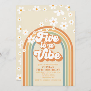 Convites Retro Rainbow FIVE é um Vibe Groovy 5 Aniversário 