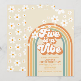 Convites Retro Rainbow FIVE é um Vibes Groovy 5º Aniversári