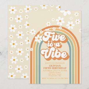 Convites Retro Rainbow FIVE é um Vibes Groovy 5º Aniversári