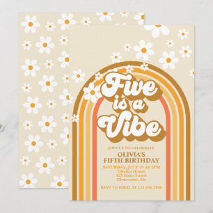 Convites Retro Rainbow FIVE é uma Vibração Groovy 5º Aniver