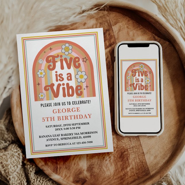 Convites Retro Rainbow FIVE is a Vibe Groovy 5th Birthday (Criador carregado)