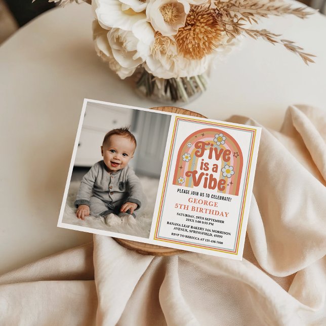 Convites Retro Rainbow FIVE is a Vibe Groovy 5th Birthday (Criador carregado)