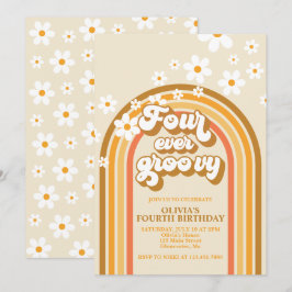 Convites Retro Rainbow Four Ever Groovy 4th Birthday