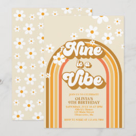 Convites Retro Rainbow Nine é uma Vibe Groovy 9º Aniversári