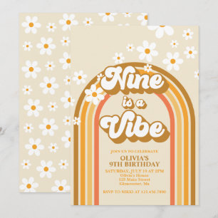 Convites Retro Rainbow Nine é uma Vibe Groovy 9º Aniversári